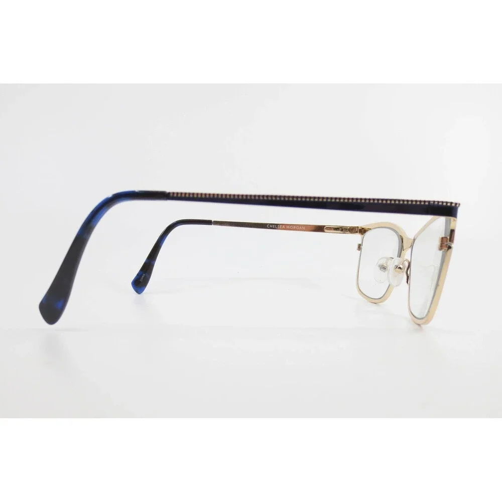 Chelsea Morgan CM 20228 Navy Gold Cat Eye Eyeglasses Frames 53-16-140 Womens